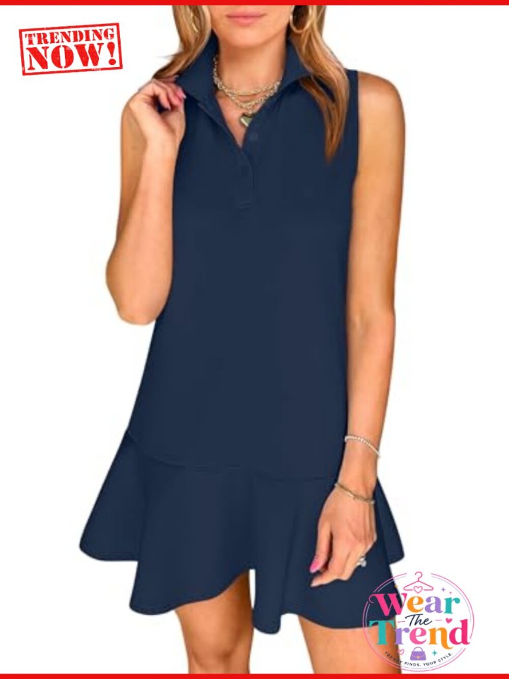 Sleeveless Polo Collared Mini Dress Wrinkle Free Casual Shirt Dress